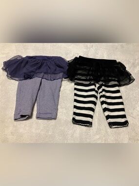 Carter's Purple Tulle Skirted Leggings & Black-White Striped Tulle Leggings
